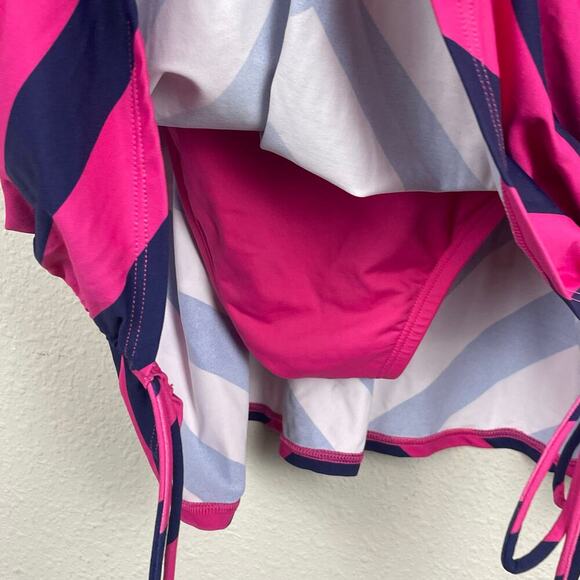 Lands’ End Plus 22W Swim Dress One-Piece Modest Pink‎ Blue Chevron - Picture 6 of 7